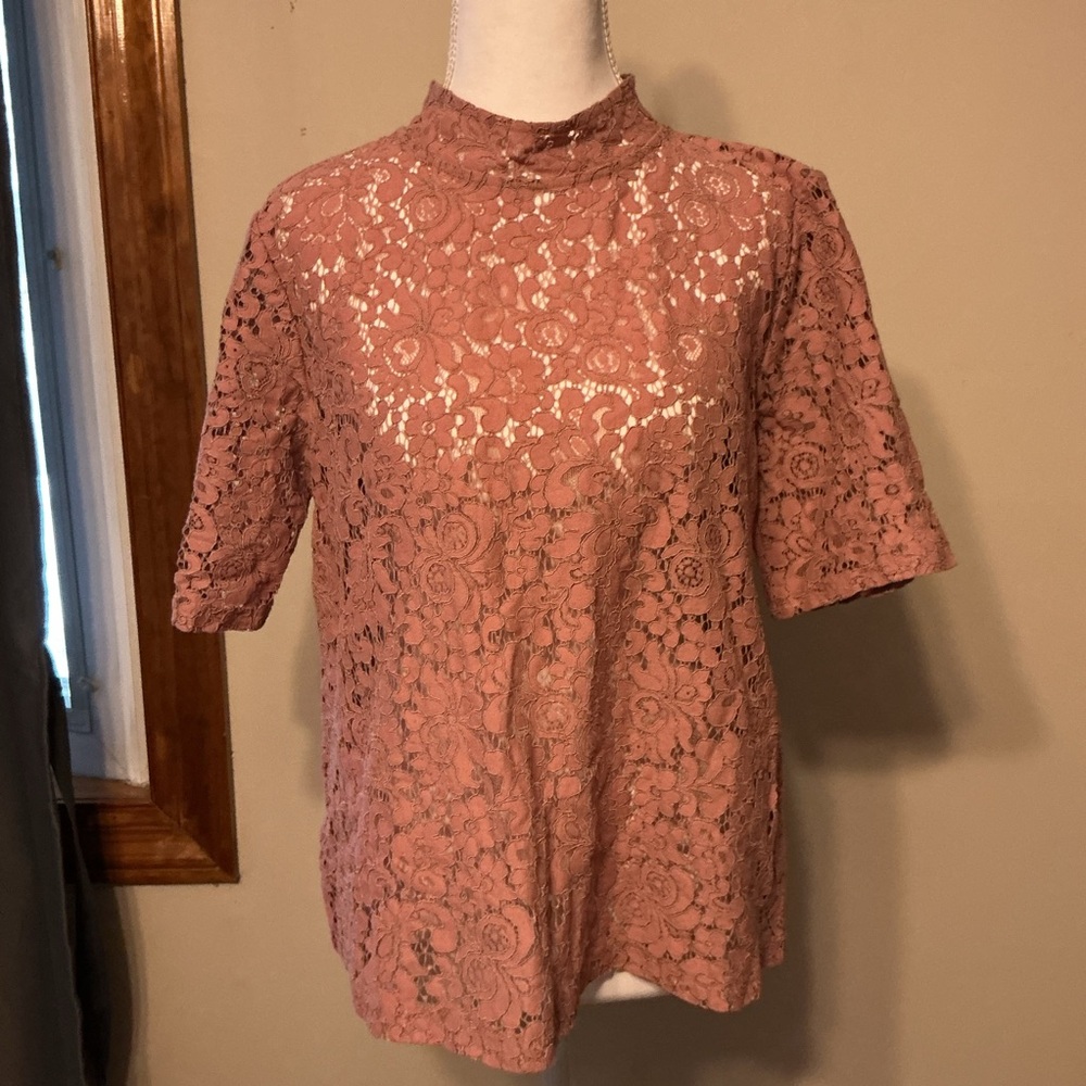 LOFT Floral Lace Blouse in Dusty Rose